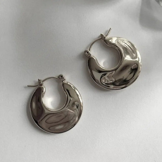 Silver Shiny Crescent Chunky Hoop Earrings-Lydieannejewelry