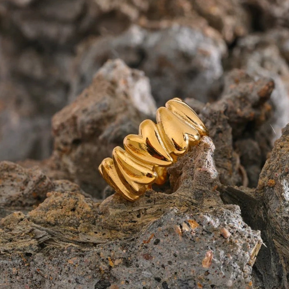 Vintage Gold Heart Love Open Ring-Lydieannejewelry