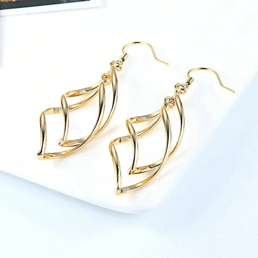 Vintage Gold Intricate Geometric Curve Dangle Earrings-Lydieannejewelry