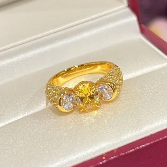 Vintage Gold & Yellow Gemstone Solitaire Adjustable Ring-Lydieannejewelry