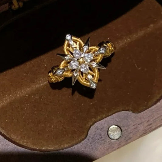 Vintage Gold & Diamond Floral Yellow Adjustable Ring-Lydieannejewelry