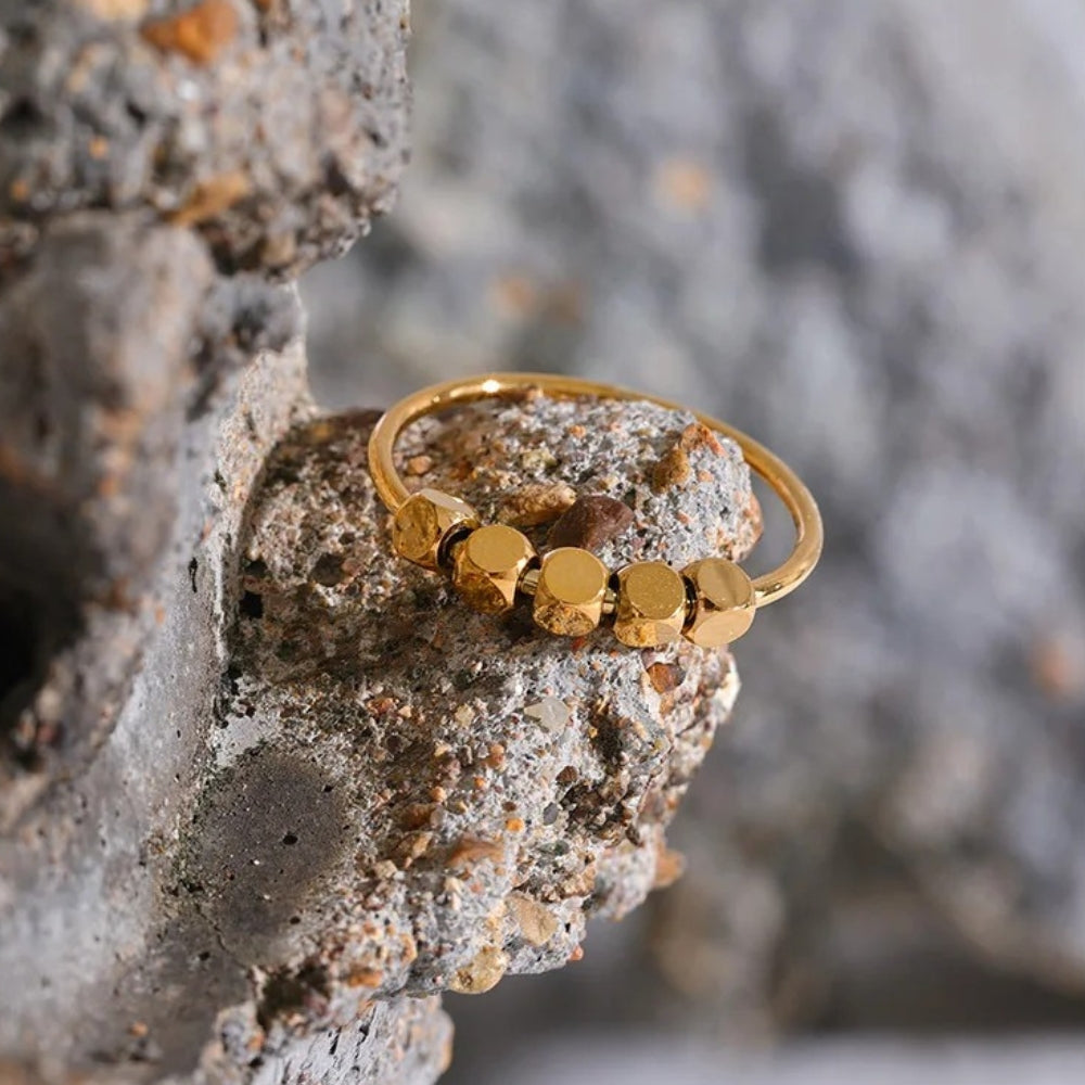 Vintage Gold Beaded Cube Ring-Lydieannejewelry