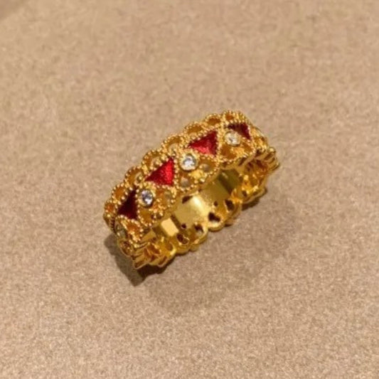Vintage Gold Red Drip Glaze Crown Adjustable Ring-Lydieannejewelry