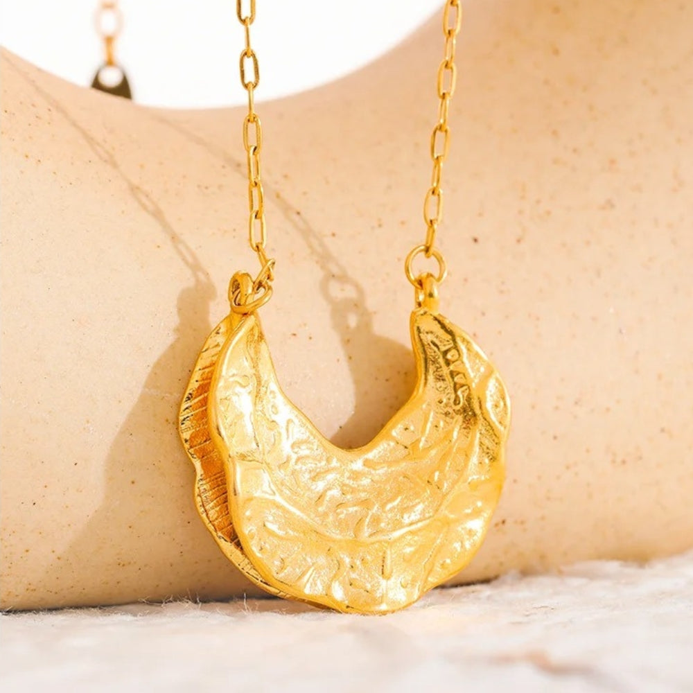 Vintage Gold Crescent Pendant Necklace-Lydieannejewelry