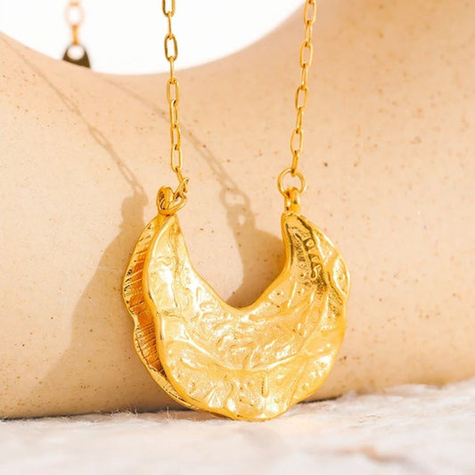 Vintage Gold Crescent Pendant Necklace-Lydieannejewelry