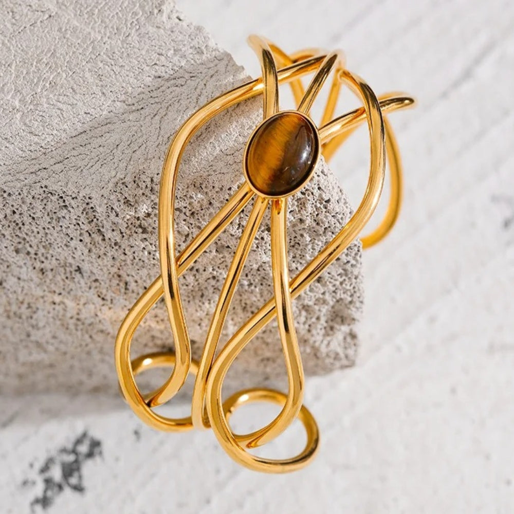 Vintage Gemstone Open Cuff Bracelet-Lydieannejewelry