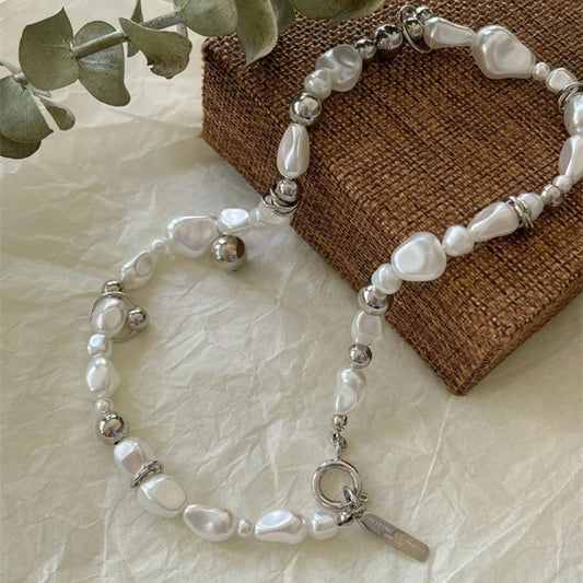Vintage Pearl & Silver Bead Necklace-Lydieannejewelry