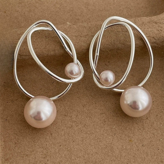 Vintage Silver Wire Pearl Pendant Earrings-Lydieannejewelry