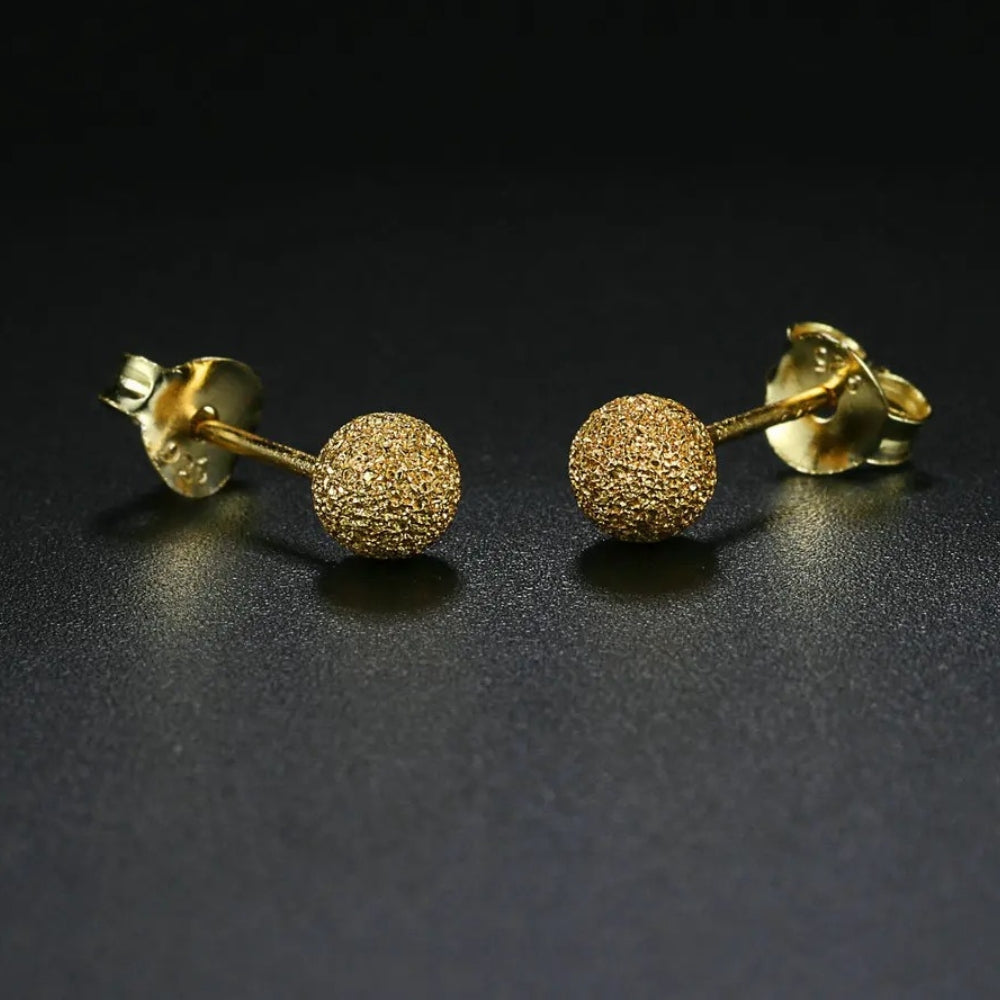 Gold Sparkling Textured Ball Design Stud Earrings-Lydieannejewelry
