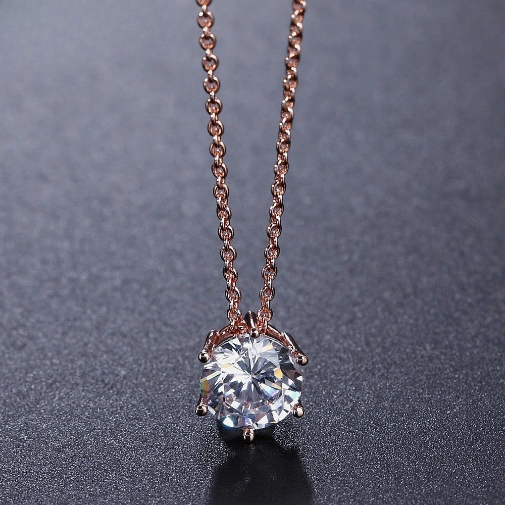 Rose Gold Sparkling Round Crystal Necklace-Lydieannejewelry