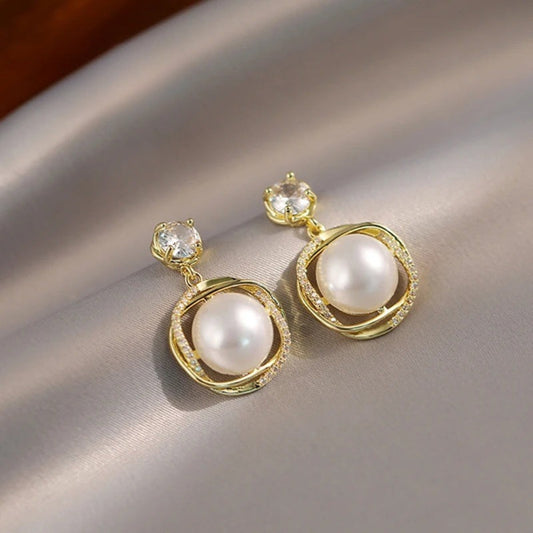 Vintage Gold & Crystal Pearl Earrings-Lydieannejewelry