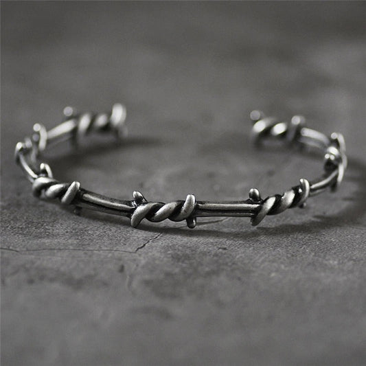 Vintage Gothic Barbed Silver Bangle Bracelet-Lydieannejewelry