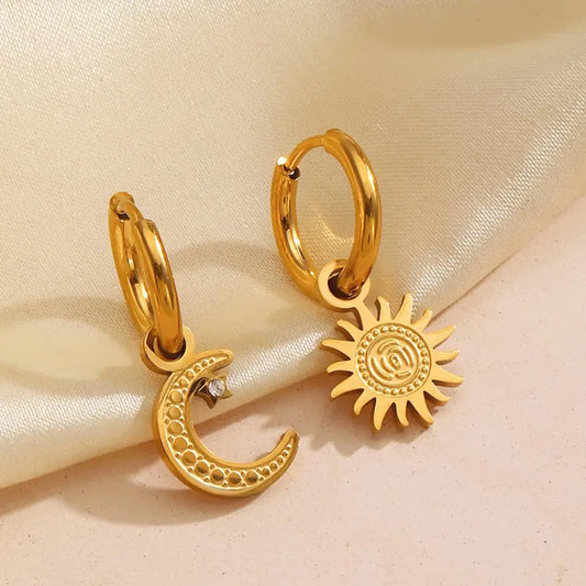 Vintage Sun & Moon Gold Hoop Earrings-Lydieannejewelry