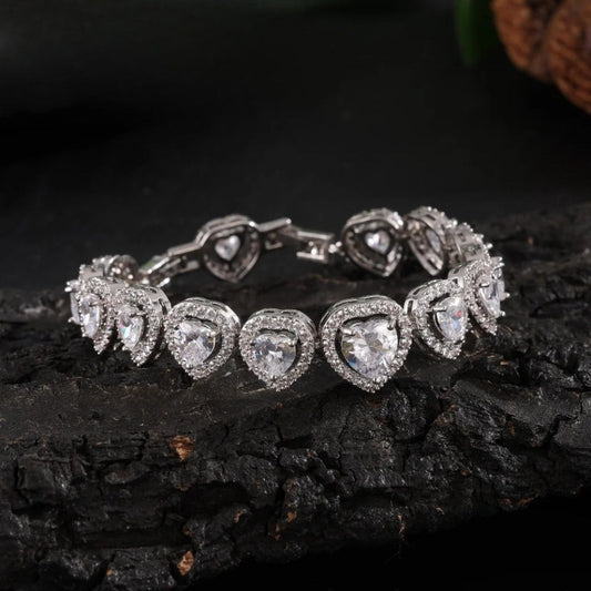 Silver Sparkling Heart Charm Bracelet-Lydieannejewelry