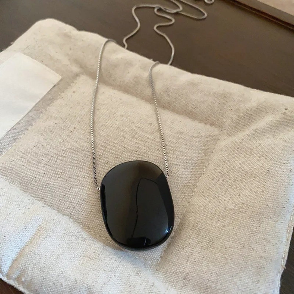 Classic Silver Chain & Black Stone Necklace-Lydieannejewelry