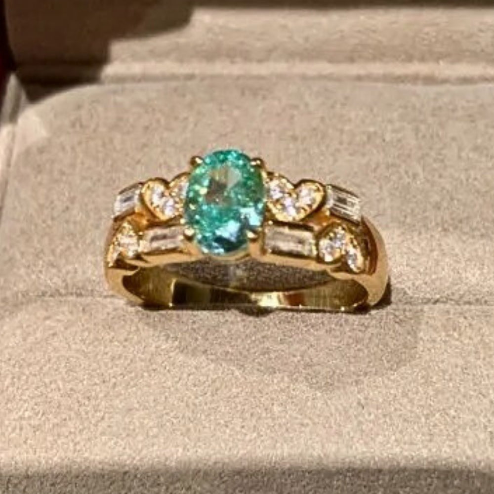 Classic Gold & Aquamarine Heart Diamond Adjustable Ring-Lydieannejewelry