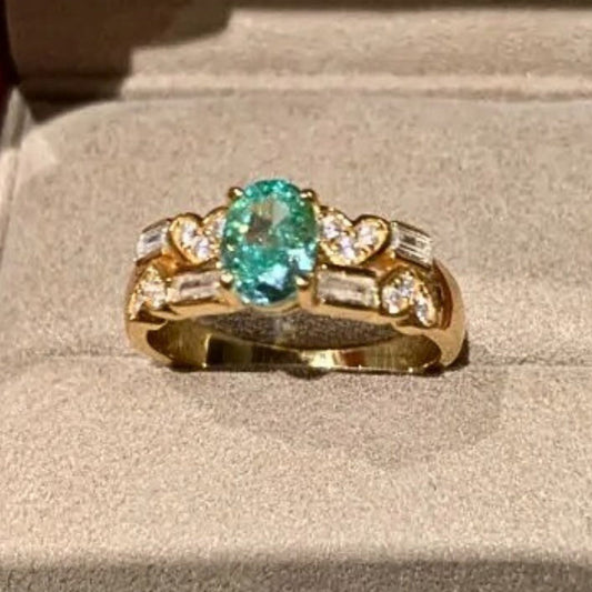 Classic Gold & Aquamarine Heart Diamond Adjustable Ring-Lydieannejewelry