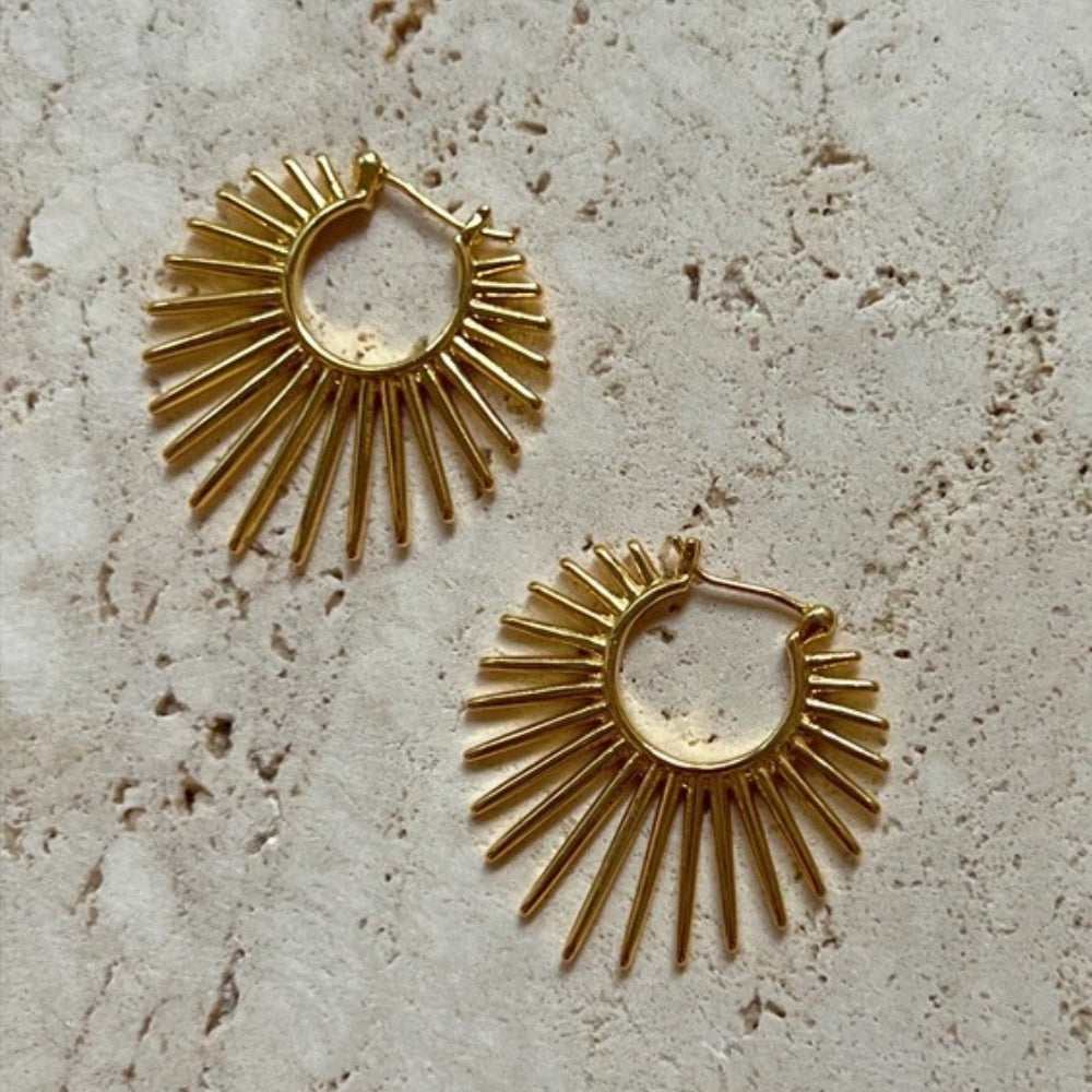 Vintage Gold Sunburst Hoop Earrings-Lydieannejewelry