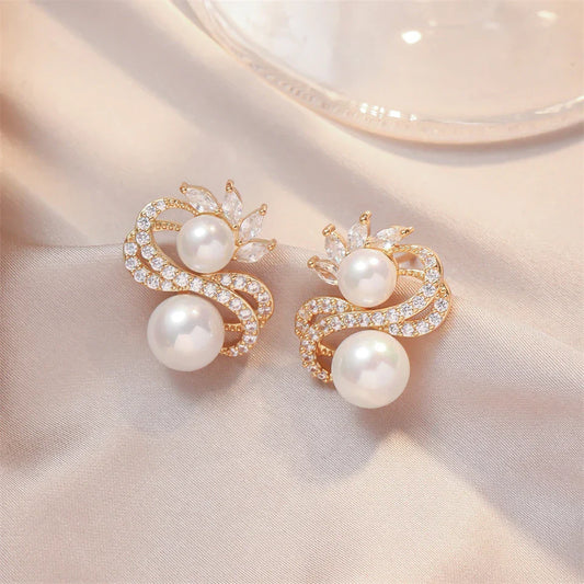 Vintage Pearl & Crystal Swirl Earrings-Lydieannejewelry
