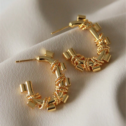 Vintage Gold Twisted Rope Hoop Earrings-Lydieannejewelry