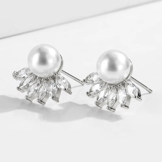 Vintage Pearl & Crystal Stud Earrings-Lydieannejewelry