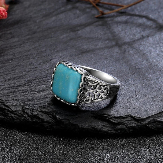 Vintage Turquoise Accent Silver Ring-Lydieannejewelry