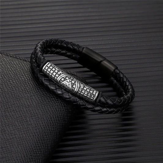 Braided Leather Tribal Silver Charm Bracelet-Lydieannejewelry