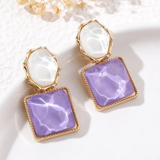 Vintage Purple & Pearl Drop Earrings-Lydieannejewelry