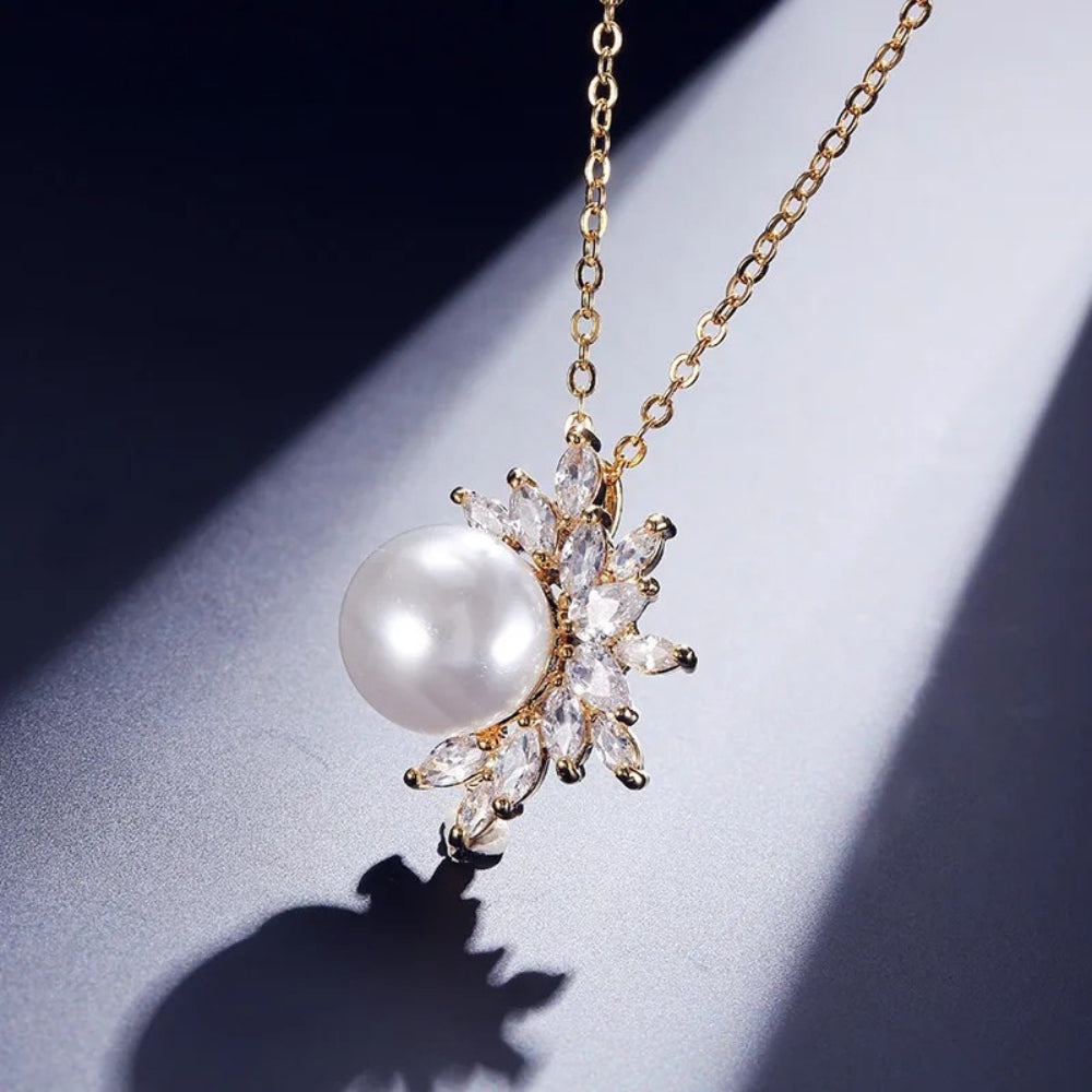 Vintage Gold Pearl Petal Necklace-Lydieannejewelry