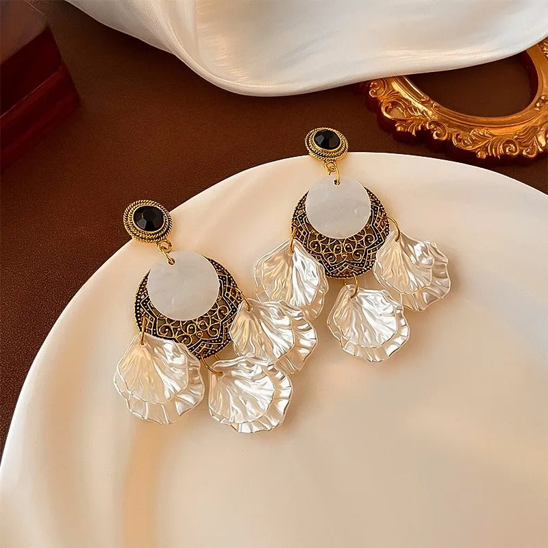 Vintage Pearl Petal Drop Earrings-Lydieannejewelry