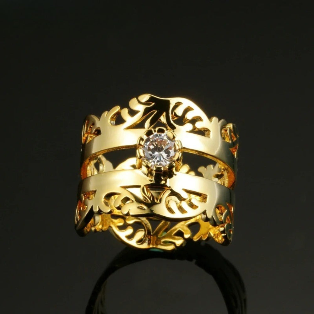 Antique-Style Gold Openwork Floral Ring-Lydieannejewelry
