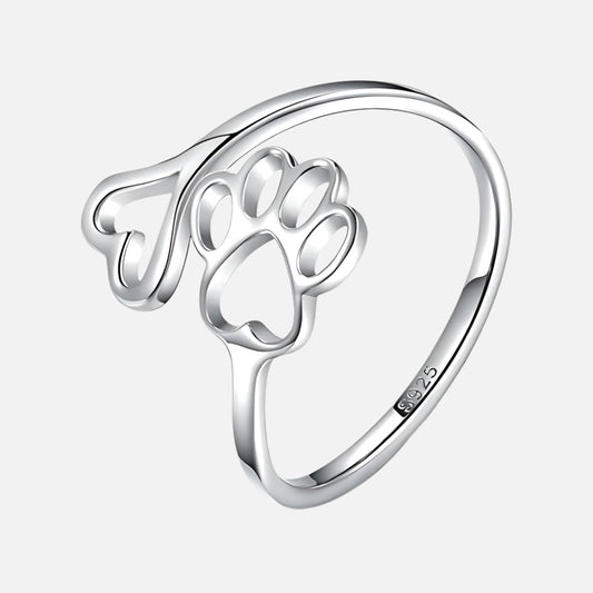 Handcrafted Paw & Heart Ring – Adjustable 925 Sterling Silver
