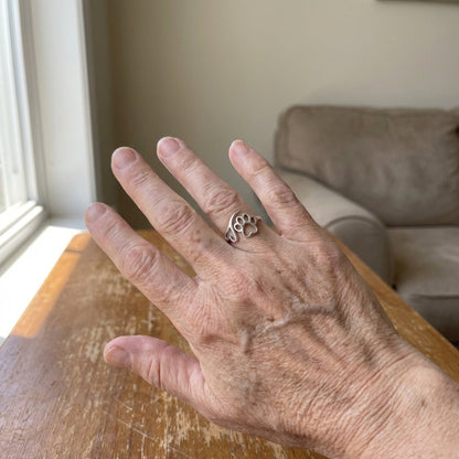 Handcrafted Paw & Heart Ring – Adjustable 925 Sterling Silver