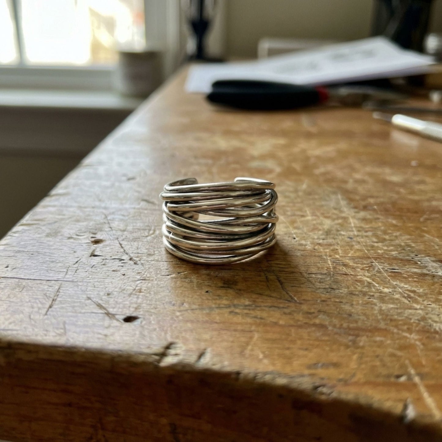 925 Sterling Silver Adjustable Layered Ring