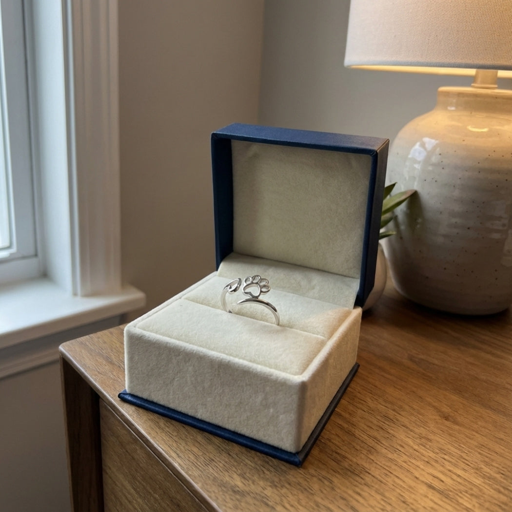 Handcrafted Paw & Heart Ring – Adjustable 925 Sterling Silver