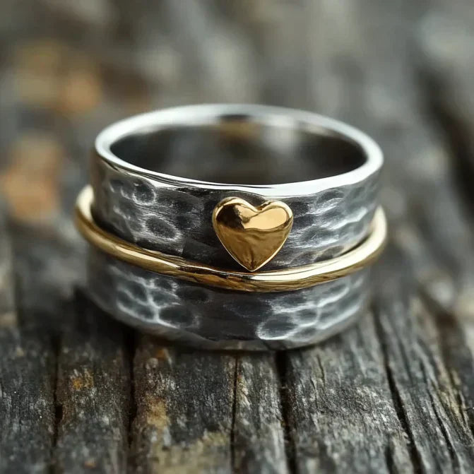 Vintage Golden Heart Line Silvered Ring-Lydieannejewelry